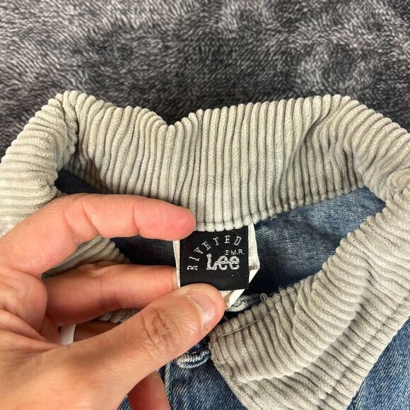 Vtg 80s 90s Lee Riveted Corduroy Collar Denim Barn Chore Jacket Trucker L USA - Picture 3 of 11